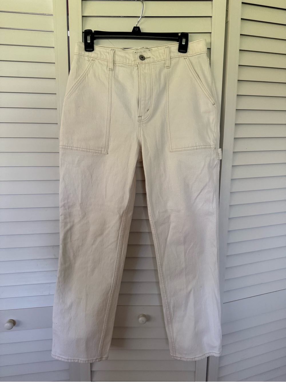Abercrombie & Fitch Cream Straight-Leg Utility Jeans